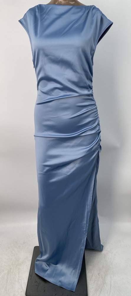 BHLDN Womens Maxi Dress Steel Blue Size S Emma High Neck Satin Gown *PREOWNED*