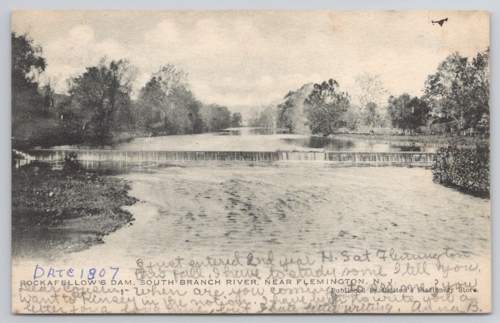 1907 Rockafellow's Dam South Branch River Flemington NJ Phototype Postcard
