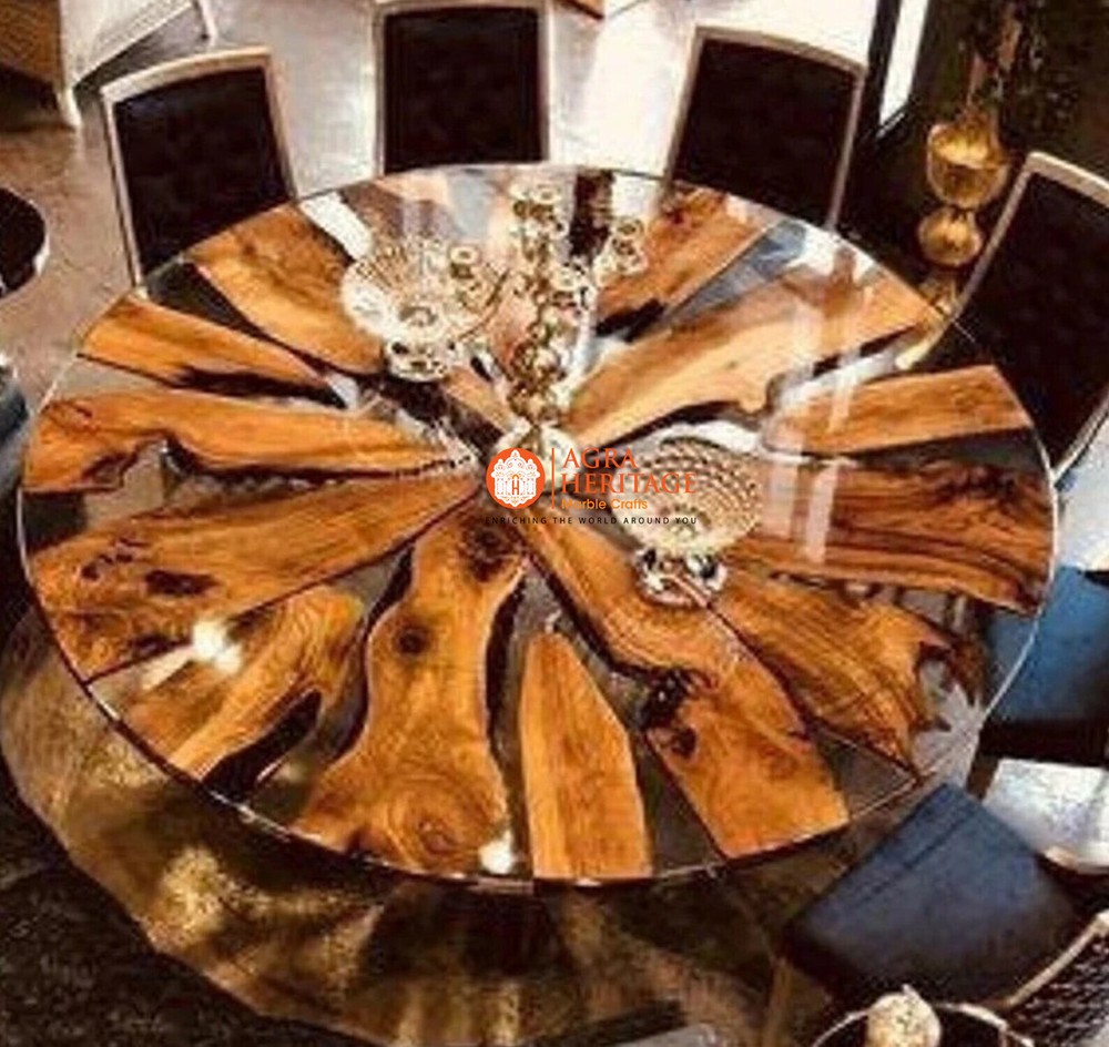 Acacia Wood and Clear Epoxy Resin Round Coffee Table for Living Room Decor-image