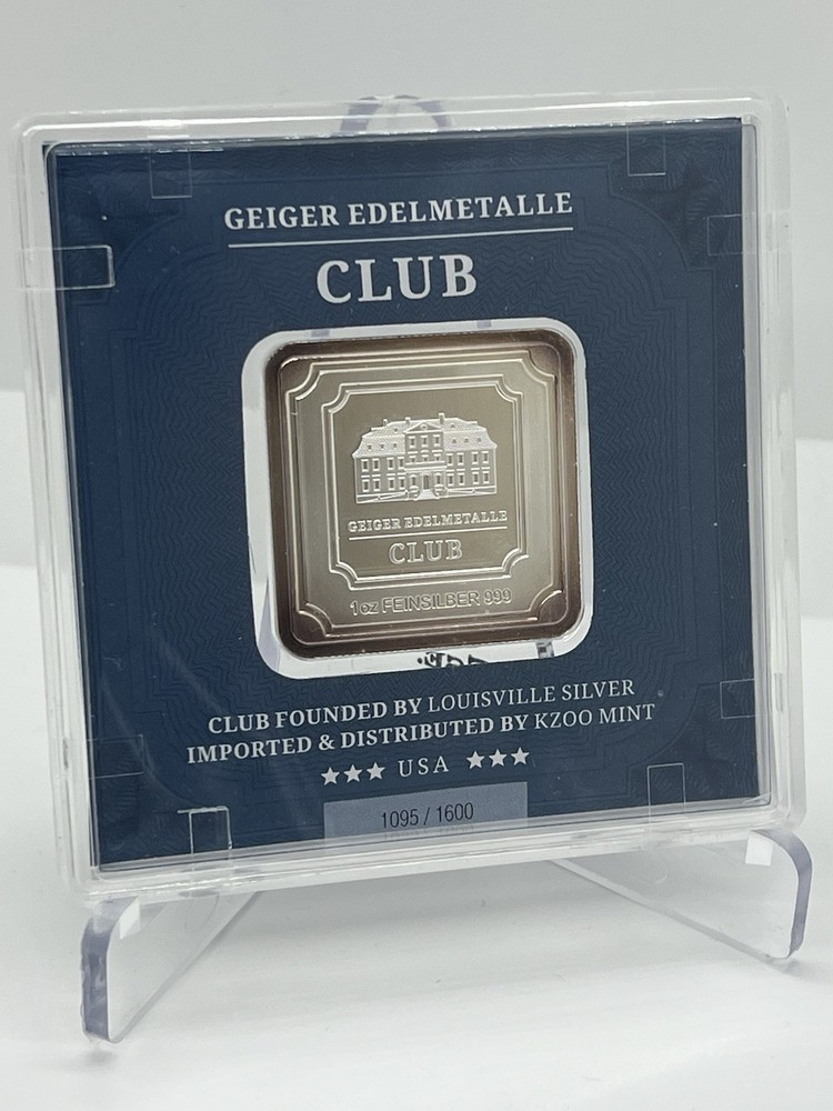 Geiger Edelmetalle CLUB - 1 troy oz .999 Fine Silver Square Bar in Assay - RARE!