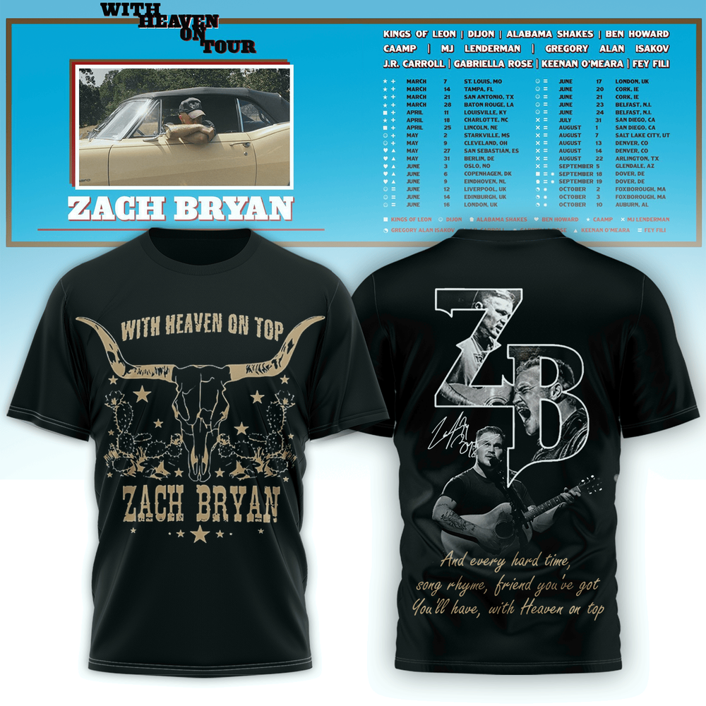 Zach Bryan 2026 Tour Shirt, ZB With Heaven On Tour Vintage Tee, US Tour shirt