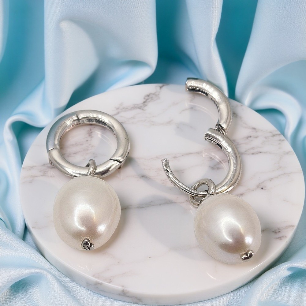 Pearl Hoop Earrings with Cultured Pearls and Silver Dangle for Women