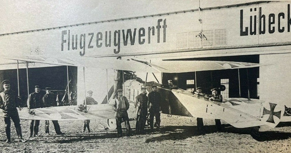 1917 Vintage WWI Illustration German Aviation School At Lubeck