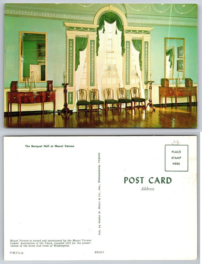 Mount Vernon Banquet Hall Virginia Postcard Walter H Miller Chrome Vintage