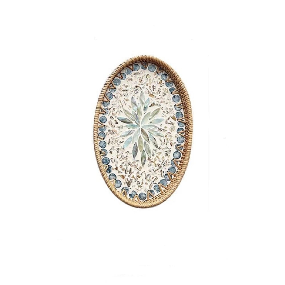 13 Inch Decor Tray for Coffee Table Mother of Pearl Inlay Serving Tray for Ottom