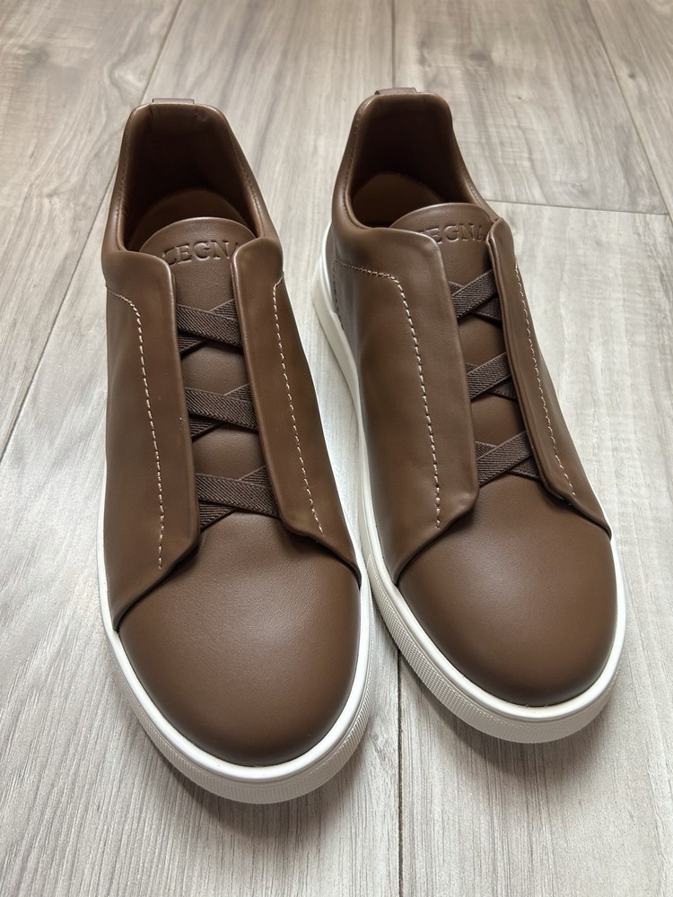 Ermenegildo Zegna Triple Stitch Leather Sneakers US 11 UK 10 Brown