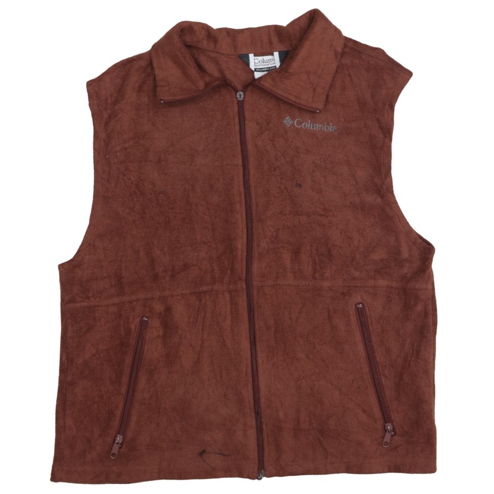 Columbia Mens Fleece Gilet Brown Full Zip Stand Collar Zipped Pockets Warm M