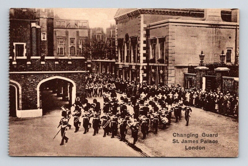 London England St James Place Changing Guard Historic Landmark Sepia BW Postcard