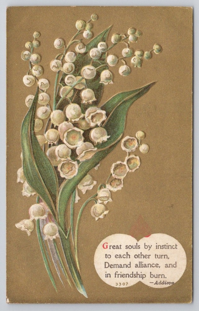 Vintage Embossed Lily of the Valley Postcard - Addison Quote 3307