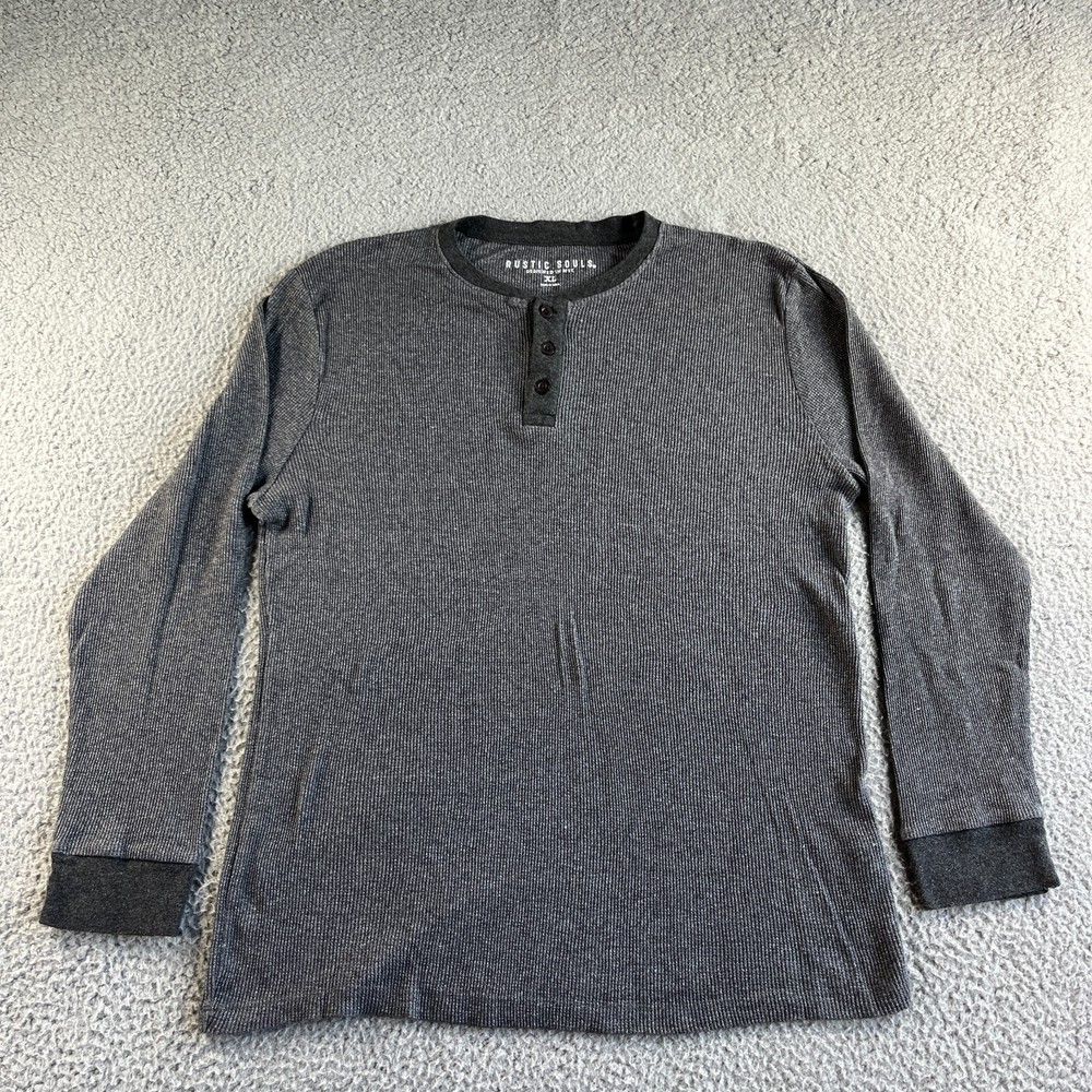 Rustic Souls T Shirt Mens Extra Large Gray Henley Waffle Knit Thermal Outdoor