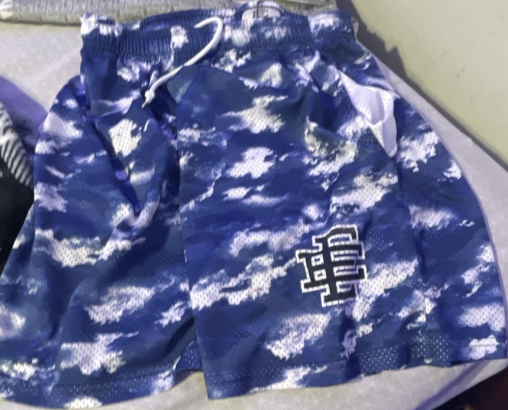Eric Emanuel Men's Blue White Camouflage Mesh Athletic Shorts Drawstring Size S