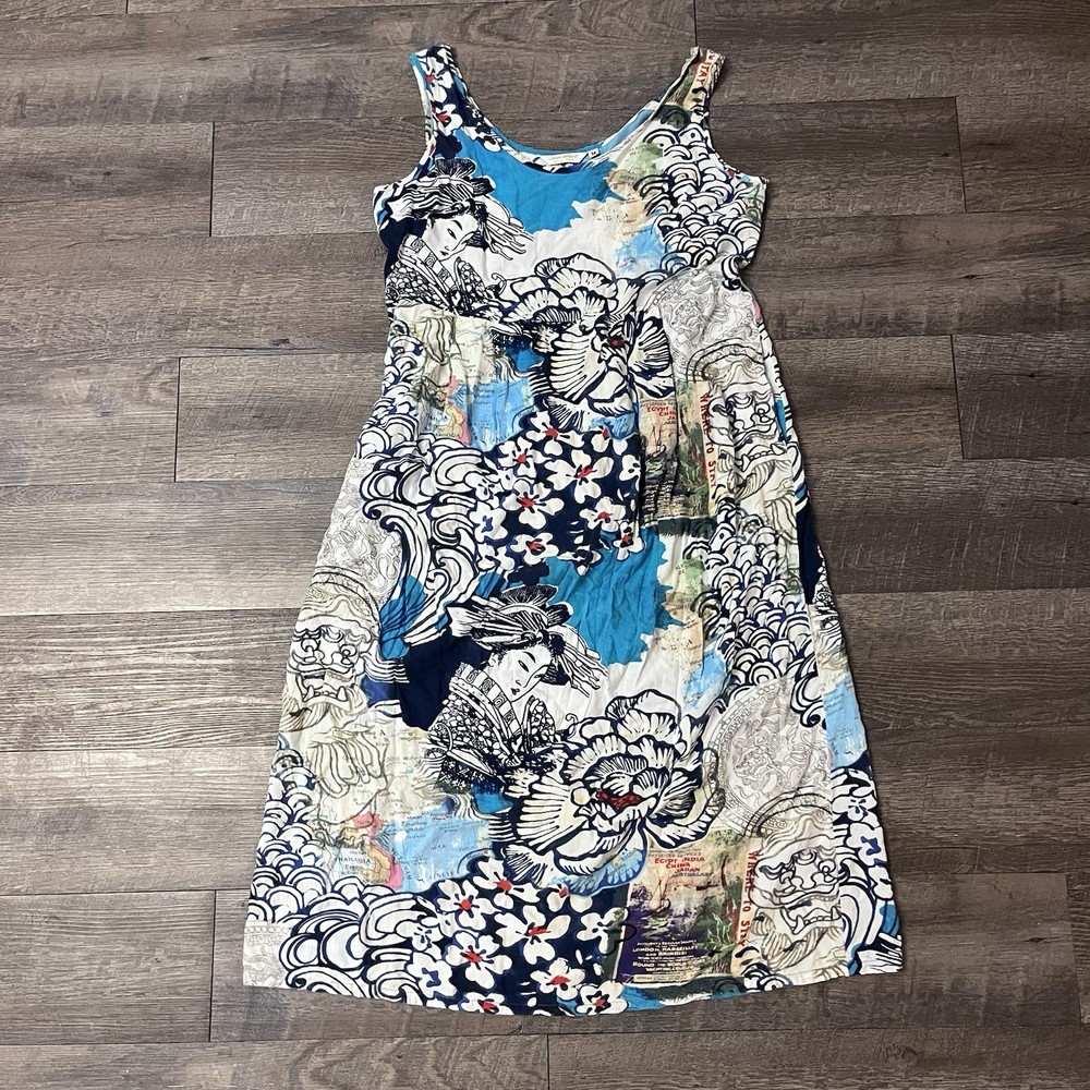 Jams World Women's Dress Medium Sleeveless Midi Hawaiian Tropical Floral