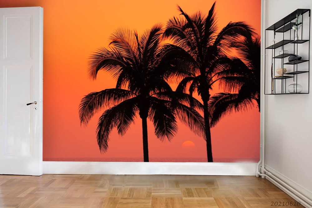 3D Palm Trees Ocean Sunset Landscape Wall Murals Wallpaper Murals Wall Sticker