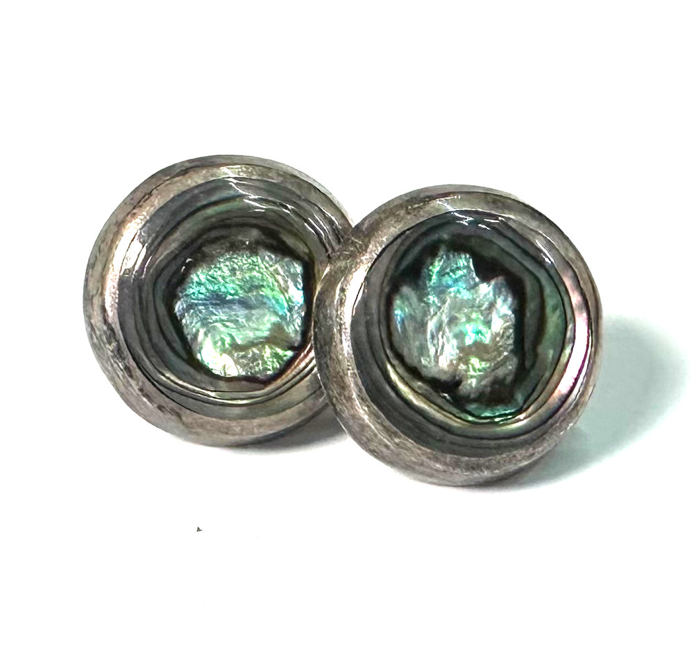 Vintage Abalone Shell Stud Earrings MARKED 925 Sterling Silver Jewelry Lot I