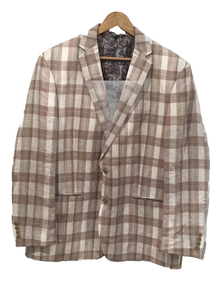 Van Heusen Sports Coat Men’s Plaid Linen Light Academia 44R Preppy Classic