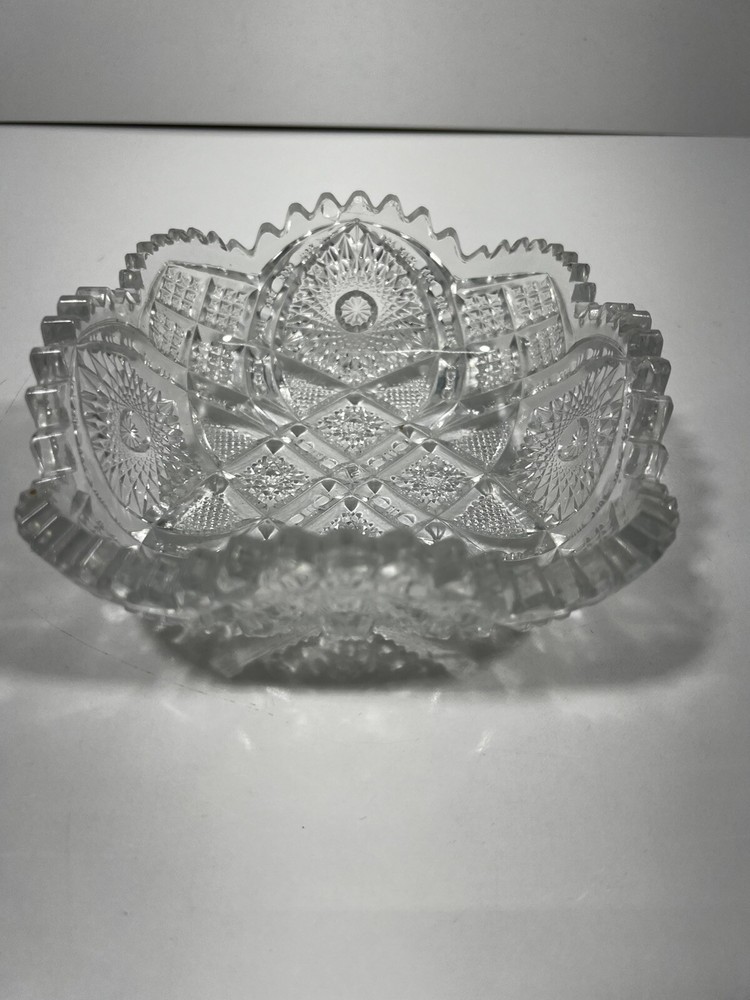 Vintage NUCUT Glass Sawtooth Cut Square Candy, Relish or Nut Dish 6x6