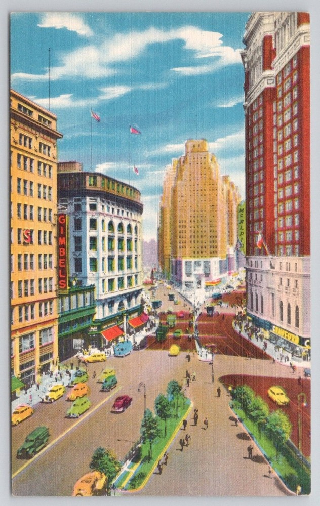 Vintage Herald Square NYC Linen Postcard - Gimbel's, Saks, Hotel McAlpin