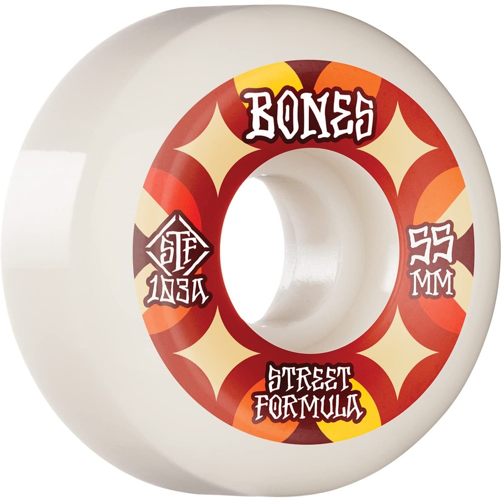 Bones Wheels Street Tech Formula V5 55mm 103a White Red Skateboard Wheels Set of 4