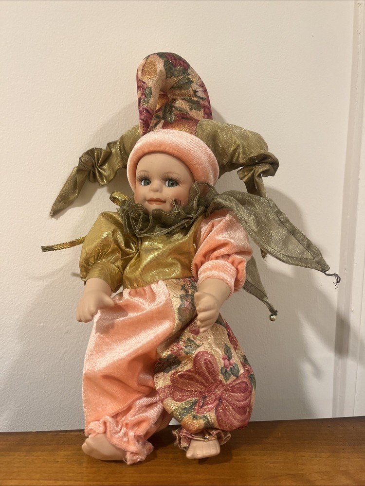 Italian Porcelain Harlequin Jester Collectible Doll