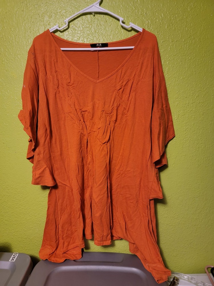 Orange Solid Womens Top BB Apparel Blouse Plus Size 3XL