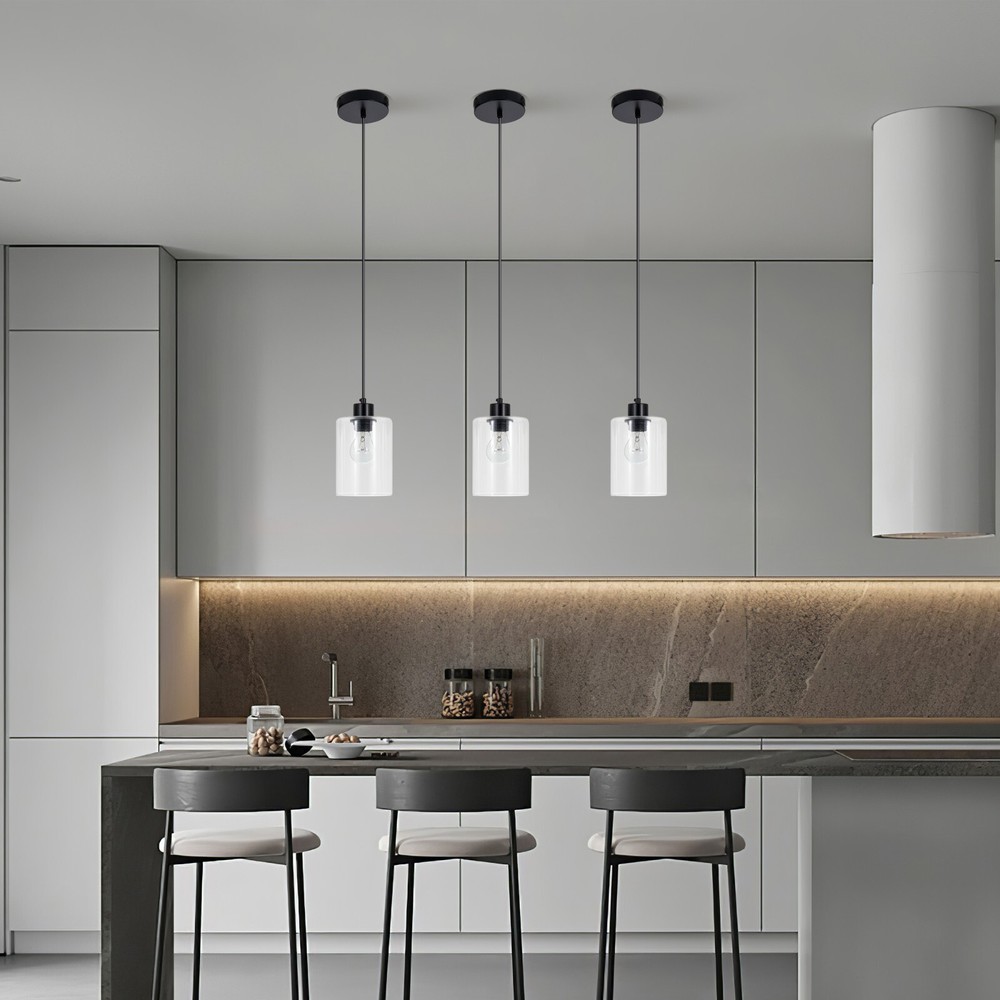 3pcs Clear Glass Pendant Lamp Adjustable Ceiling Fixture Lighting Chandelier