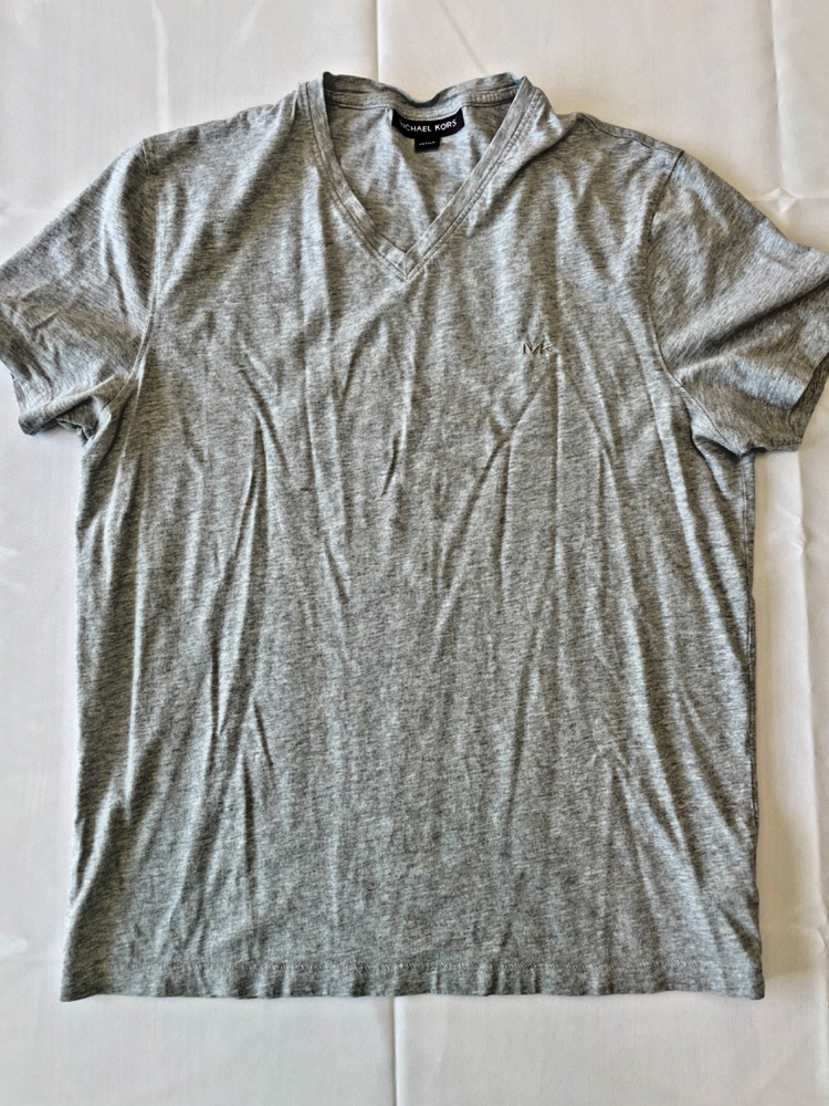 Michael Kors Mens Gray Black Short Sleeve V Neck  Tee - Size M