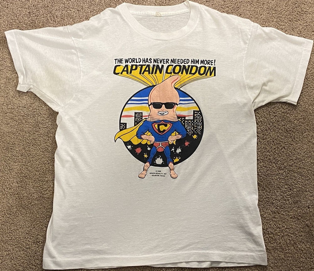 Vintage 80’s Captain Condom Biker T-Shirt Men’s Size Medium Raunchy USA Made
