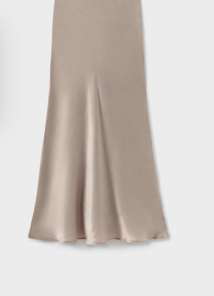 Commense Beige Satin A-Line Midi Skirt High Rise Lightweight L for Women