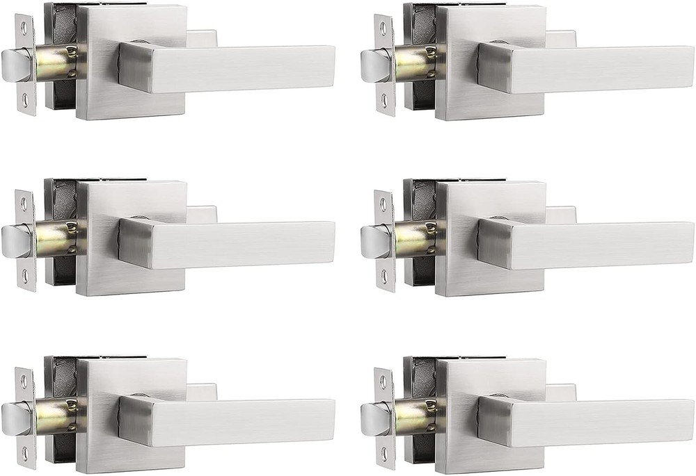 6PK High Quality Square Passage Door Levers Interior Door Handles Satin Nickel