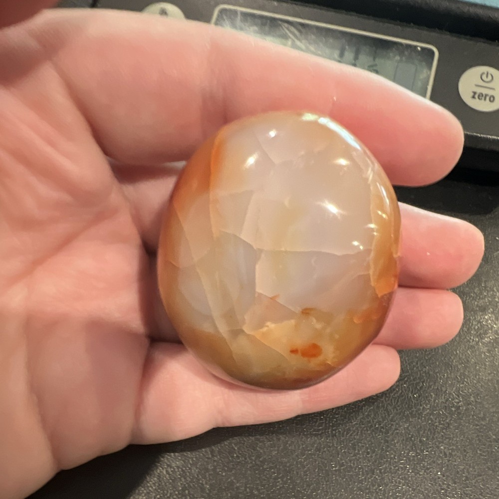 Polished Carnelian Agate Palm Stone Mineral Specimen 94g Orange Brown