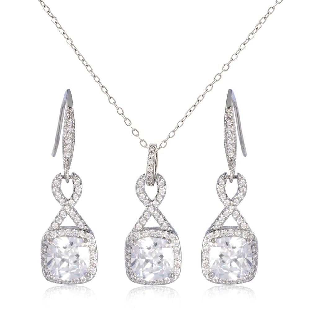 Sterling Silver Princess Cut Cubic Zirconia Crystal Jewelry Set for Women