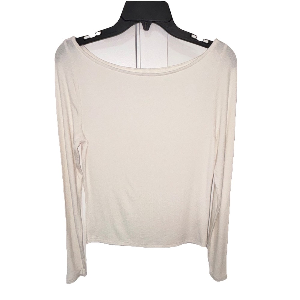 Wild Fable Cream Solid Knit Boat Neck Long Sleeve Pullover Top Size M