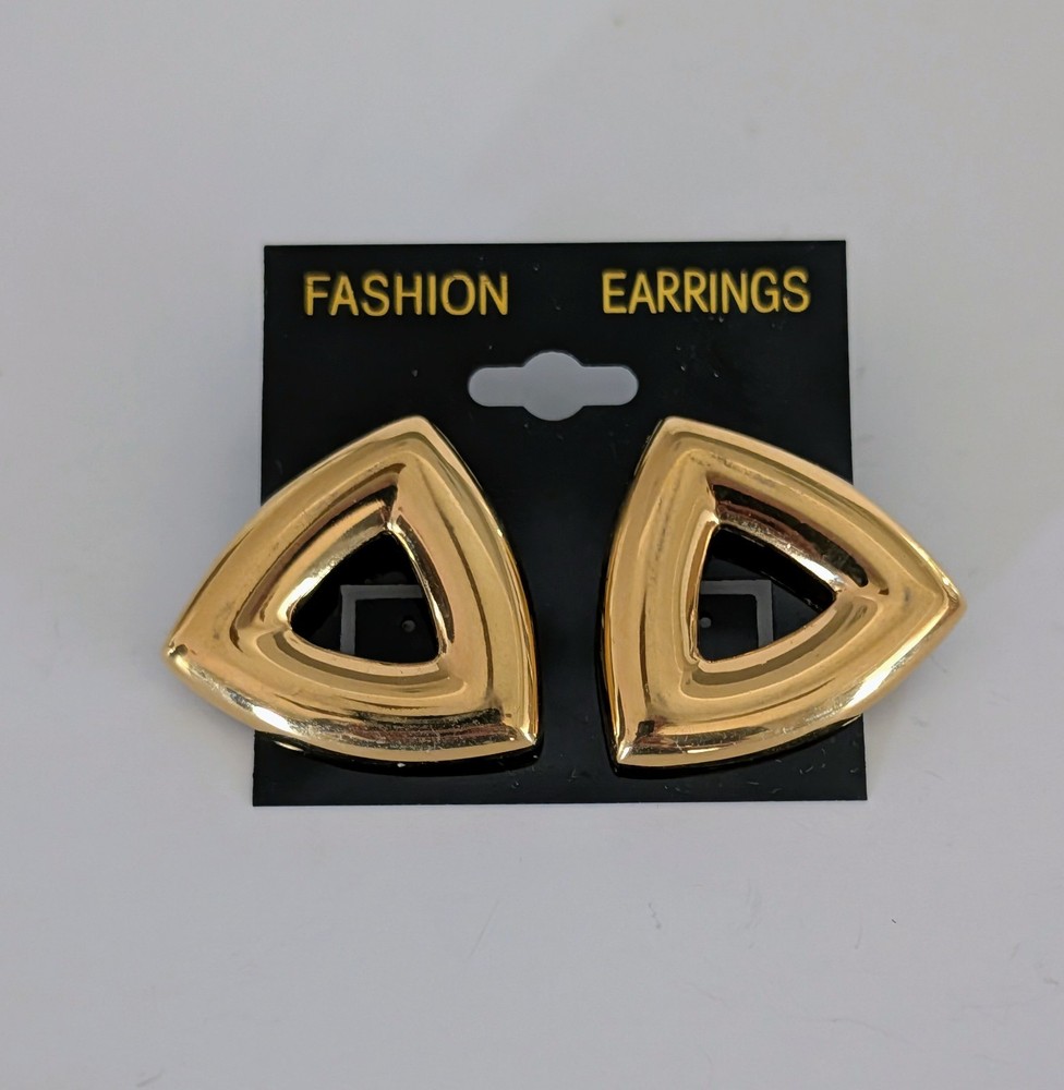 Monet Signed Vintage Gold Tone Pierced Earrings Triangle Shape