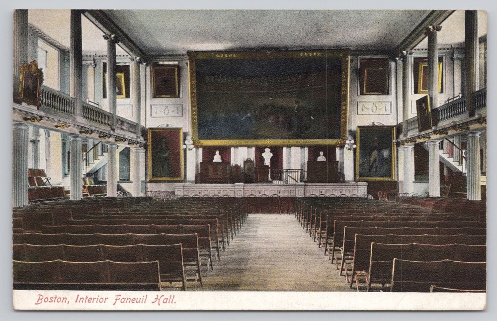 Boston Faneuil Hall Interior Postcard Robbins Bros. Made in Germany c.1910