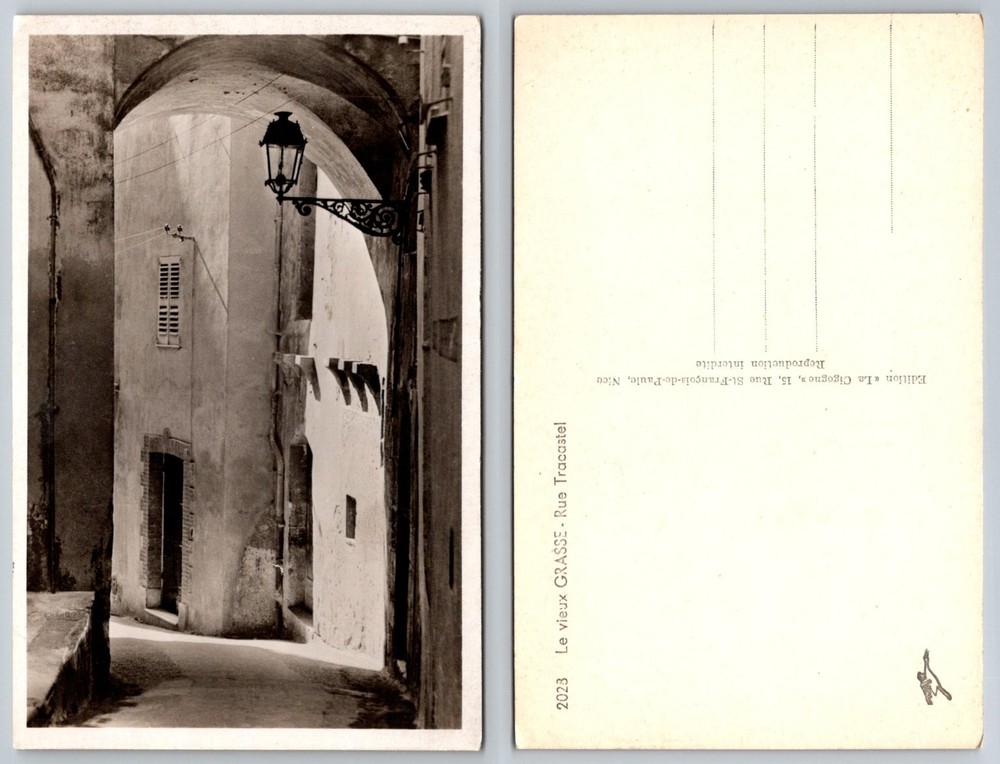 Old Grasse France Rue Tracastel Street Scene Archway Lantern Postcard
