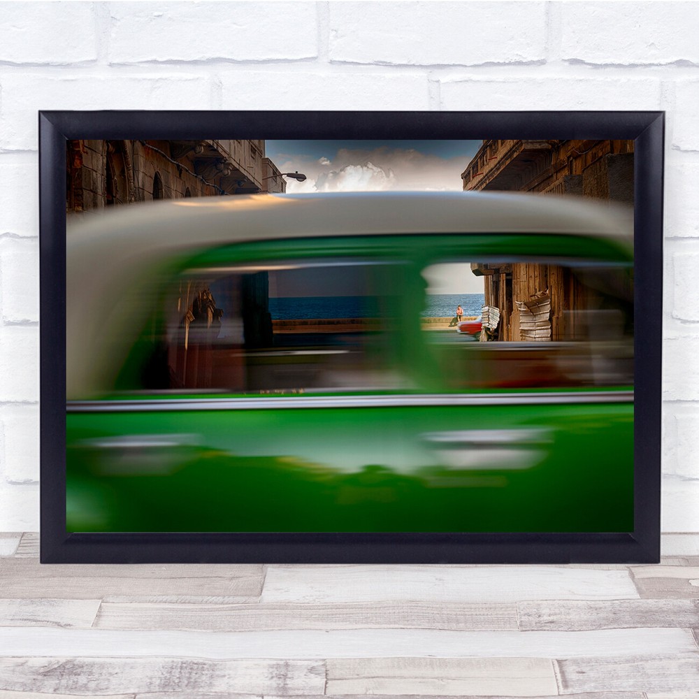Cuba Old Car Street Road Traffic long exposure Wall Art Print