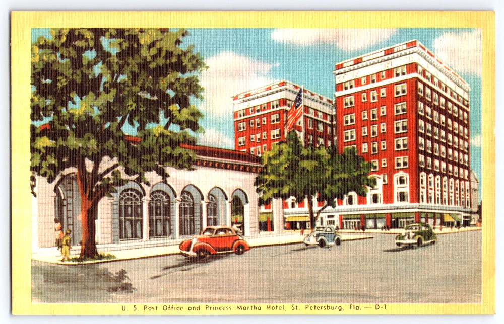St. Petersburg Florida Post Office And Princess Martha Hotel Vintage Postcard