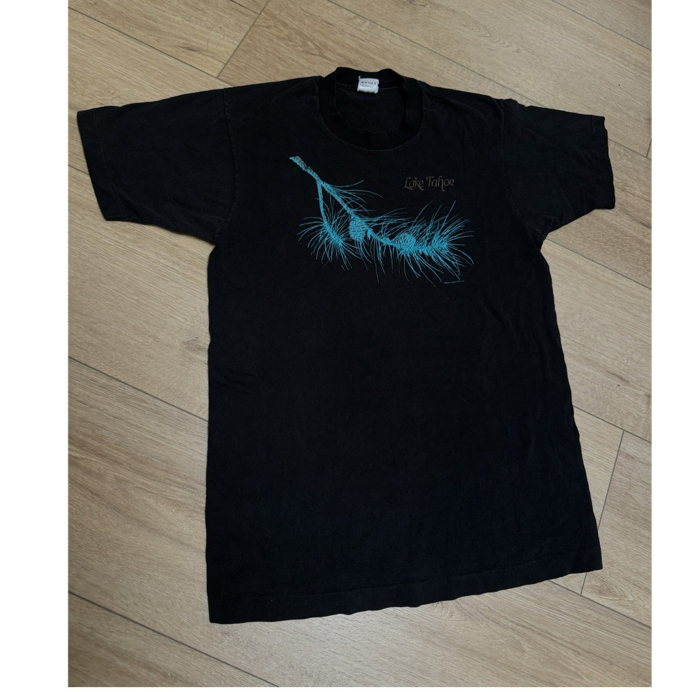 Fruit of the Loom Lake Tahoe Nature Graphic Black Men's T-Shirt Size L