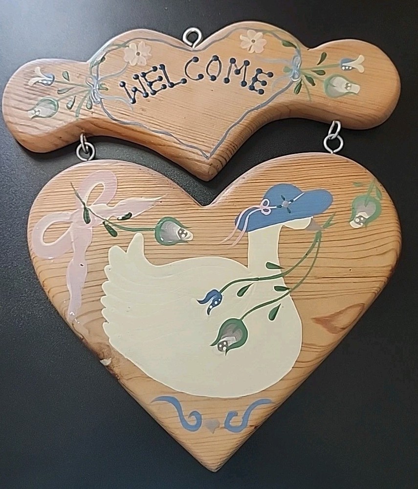 Vintage Hand Painted Wooden Welcome Goose Sign Country Farmhouse Decor