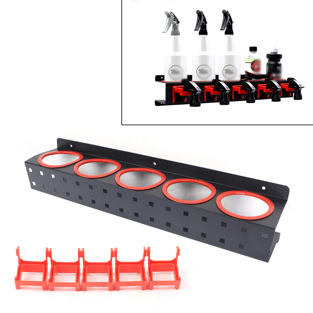 Wall-Mounted Spray Bottle Storage Rack for Car Detailing Tools Organizer  