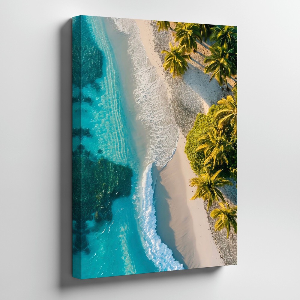 Tropical Beach Canvas Wall Art Palm Trees Ocean Waves Coastal Landscape Print