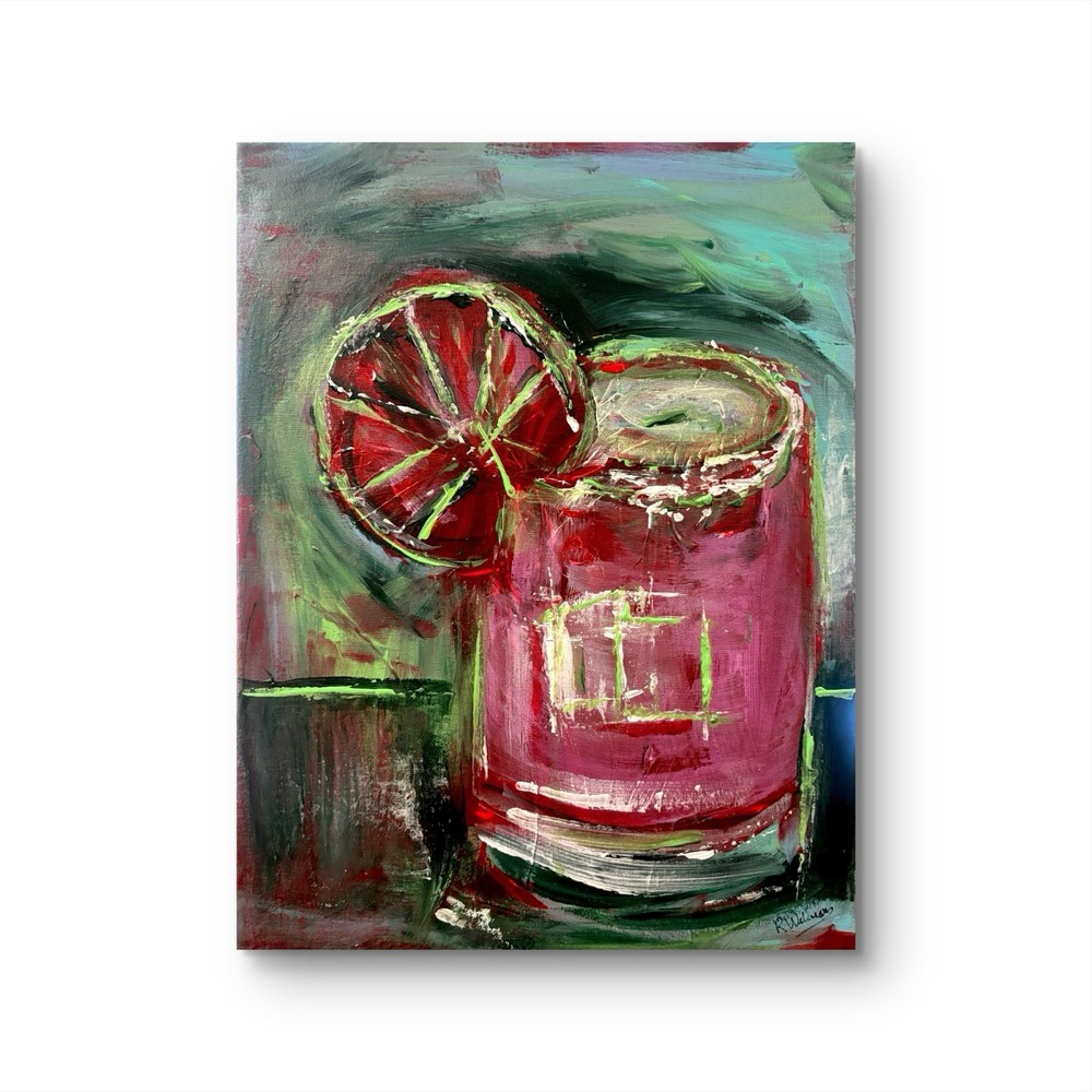 Original Art Signed 11x14 Expressionism Canvas Painting Cocktail F30