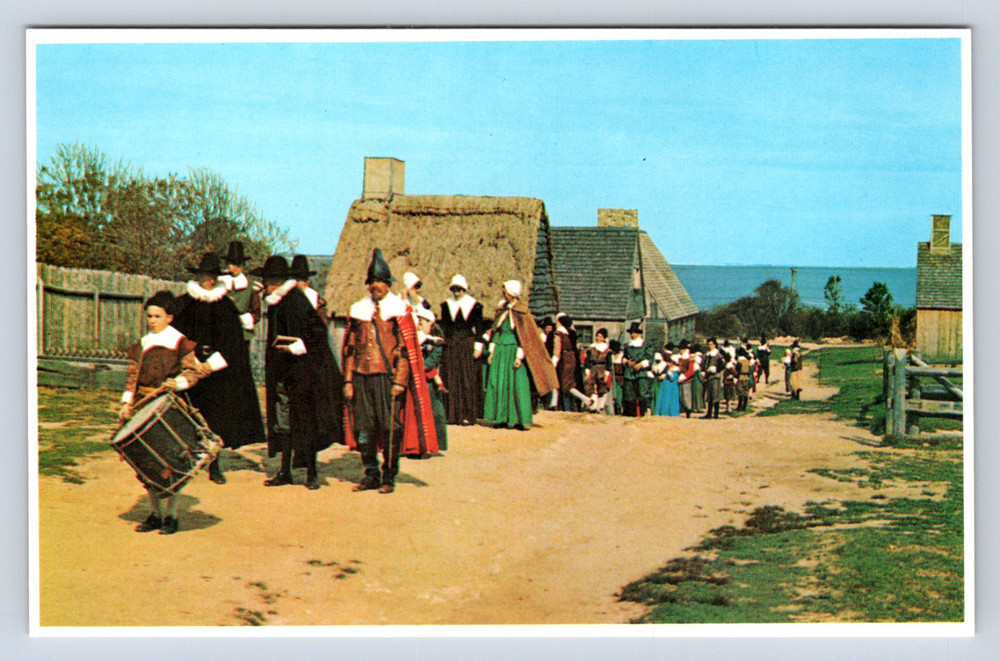 Vintage Postcard Pilgrims Plymouth Plantation Massachusetts