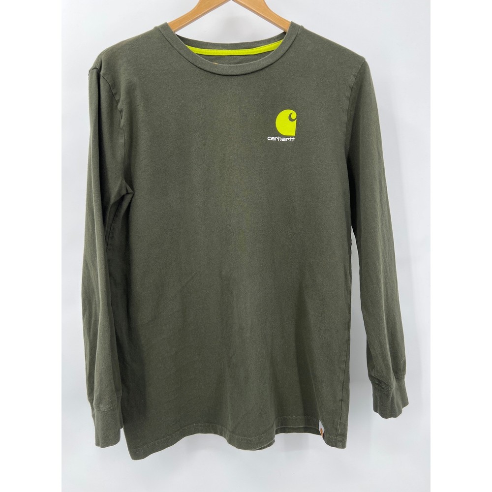 Carhartt Kids Boys L 14/16 Olive Green Long Sleeve Graphic Logo T-Shirt RN13706