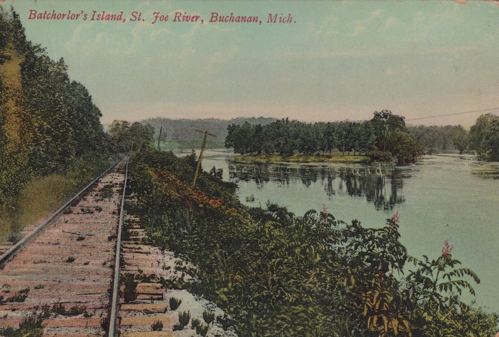 Buchanan MI Michigan ~ Batchelors Island St. Joe River 1908