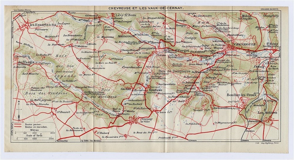 1927 Original Vintage Map Of Vicinity Of Chevreuse / Les Vaux De Cernay / France