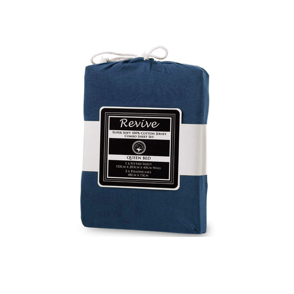 NNEDSZ Revive Blue 100% Cotton Jersey Super Soft Fitted Sheet Combo Set Double 3