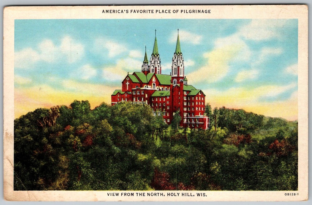 Vtg Linen Postcard Shrine Of Our Lady Holy Hill, WI 1930s