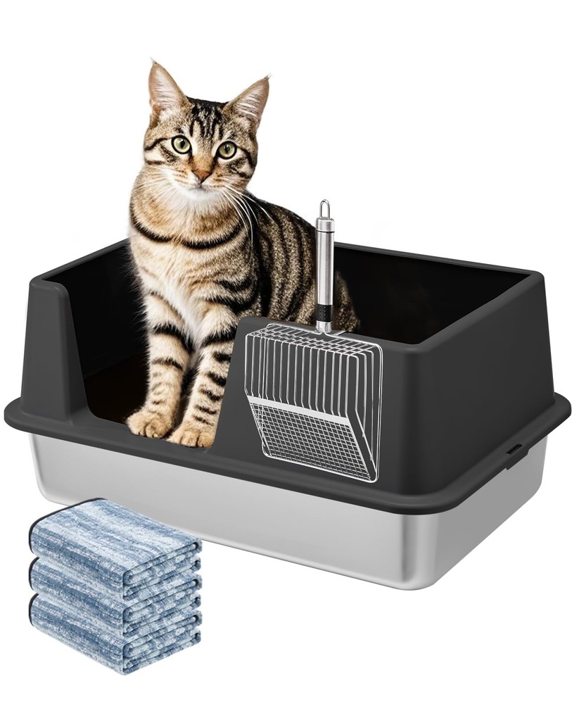 Stainless Steel Litter Box with Lid 23.5x15.8x10.5 Large Metal Cat Pan