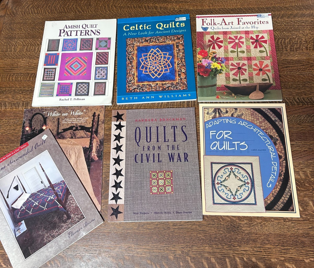 Quilting Lot of 7; Civil War, Celtic; Amish, Folk Art; Architectural; Burgoyne